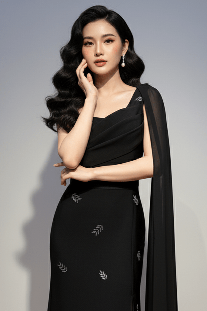 Amoura One - Shoulder Cape Maxi GownDressesBlackSLuxe Lane