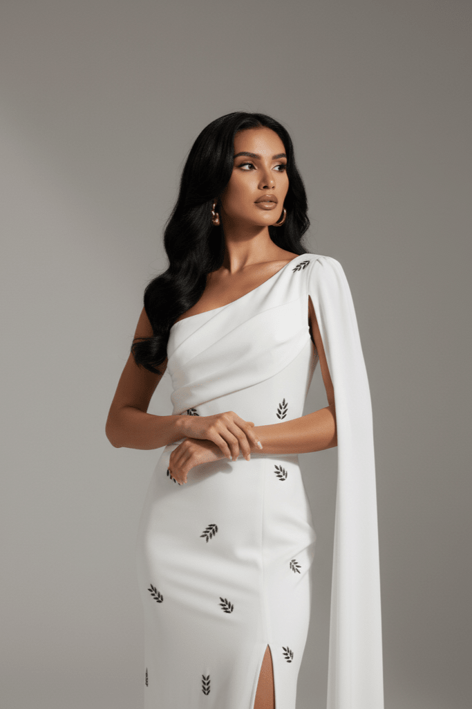 Amoura One - Shoulder Cape Maxi GownDressesWhiteSLuxe Lane