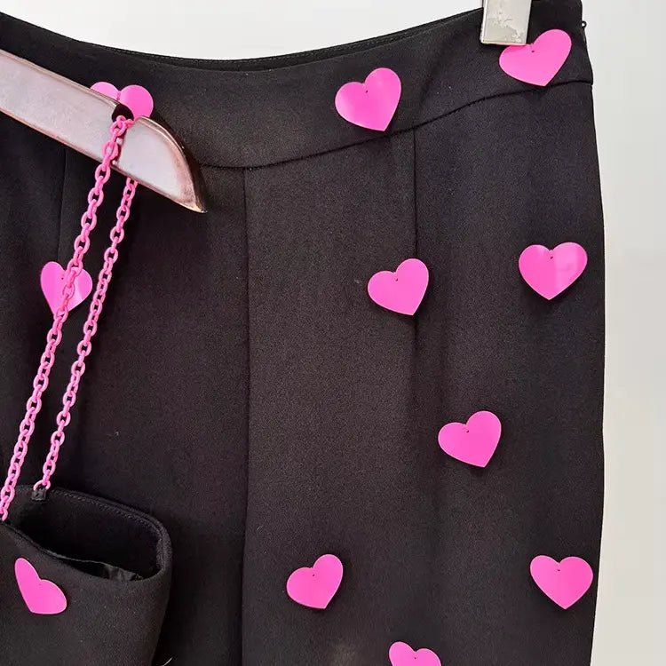 Amoura Sequin Heart Two - Piece Set by Vetements | Women's Clothing from Luxe Lane | SKU: -2 | Barcode:  | Options: M Black | Spring 2025 new arrivals women's clothing Vetements women's fashion women's clothing heart - shaped sequined camisole trousers two - piece suit