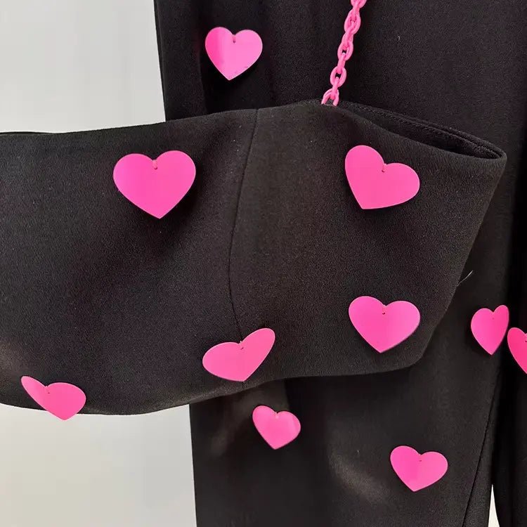 Amoura Sequin Heart Two - Piece Set by Vetements | Women's Clothing from Luxe Lane | SKU: -2 | Barcode:  | Options: M Black | Spring 2025 new arrivals women's clothing Vetements women's fashion women's clothing heart - shaped sequined camisole trousers two - piece suit