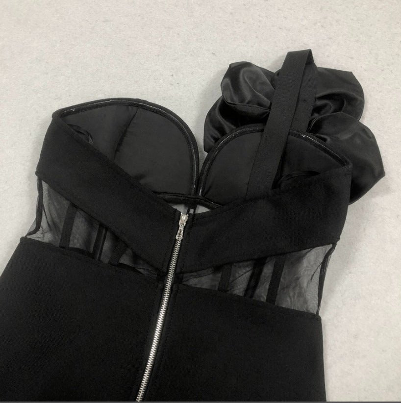 Aria One - Shoulder Mesh Gown by Luxe Lane | from Luxe Lane | SKU:  | Barcode:  | Options: S | Aria One - Shoulder Mesh Gown