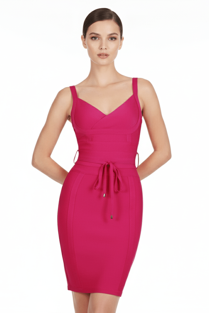 Aria Strappy V - Neck Bandage Dress by Luxe Lane | Dresses from Luxe Lane | SKU:  | Barcode:  | Options: Black XS | Aria Strappy V - Neck Bandage Dress