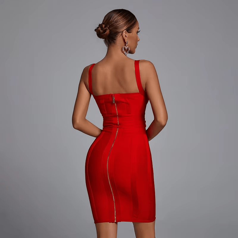Aria Strappy V - Neck Bandage Dress by Luxe Lane | Dresses from Luxe Lane | SKU:  | Barcode:  | Options: Sky Blue XS | Aria Strappy V - Neck Bandage Dress