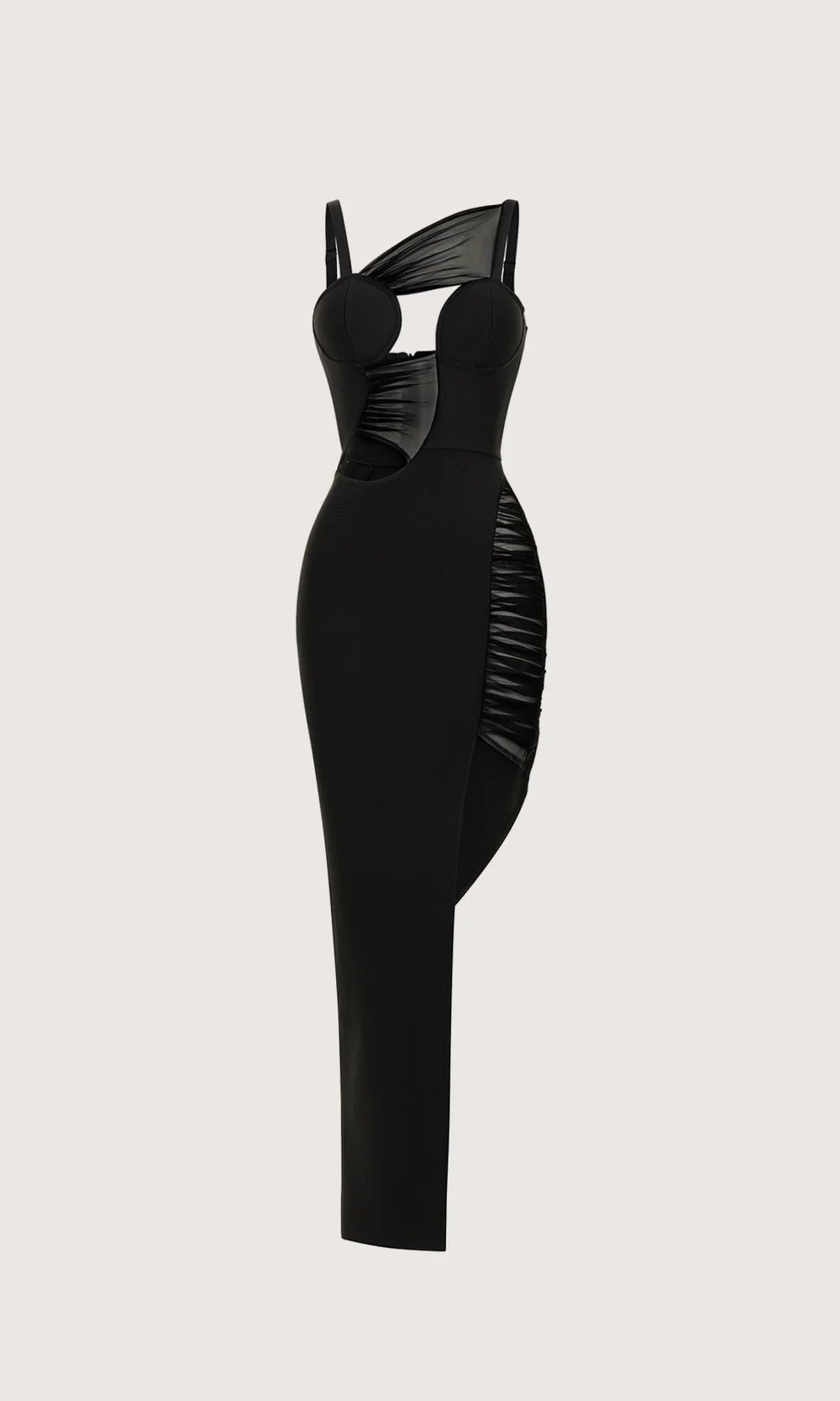 Asymmetrical Mesh Patchwork Evening DressParty DressesBlackXS(4)Luxe Lane