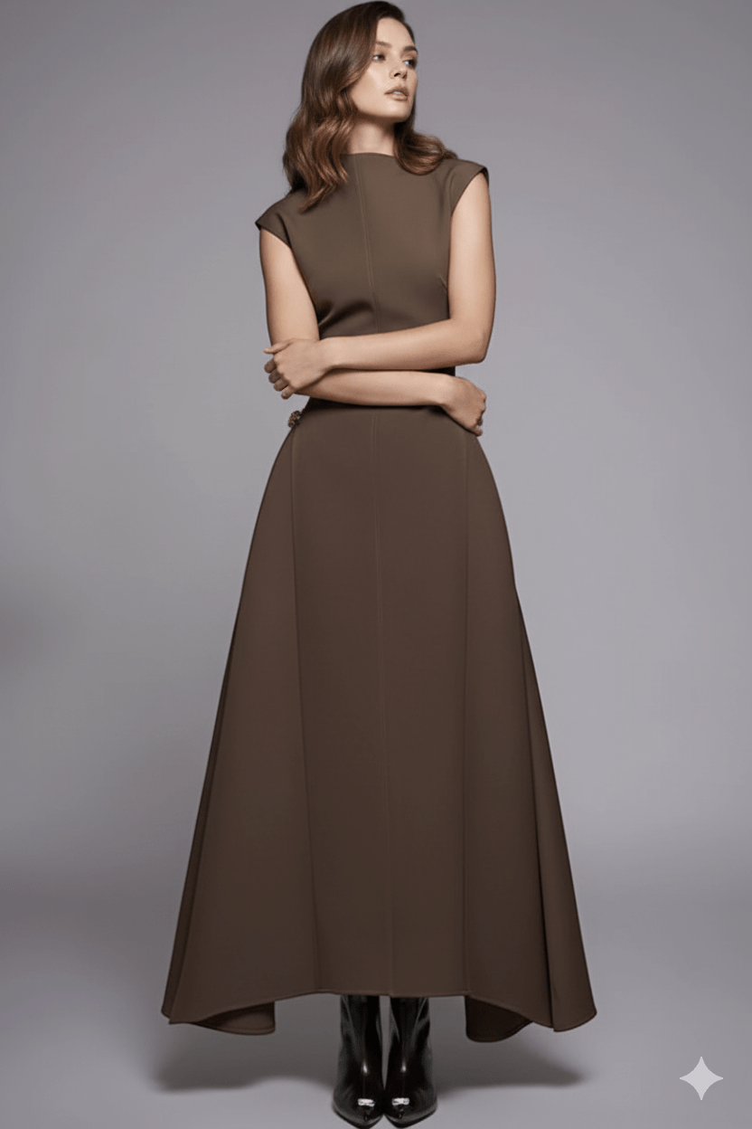 Aurelia Asymmetrical Collar Gown by Luxe Lane | from Luxe Lane | SKU:  | Barcode:  | Options: Black XS | Aurelia Asymmetrical Collar Gown