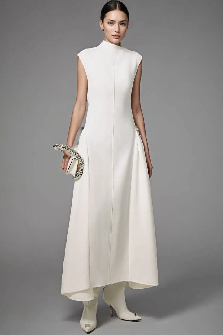 Aurelia Asymmetrical Collar Gown by Luxe Lane | from Luxe Lane | SKU:  | Barcode:  | Options: Black XS | Aurelia Asymmetrical Collar Gown