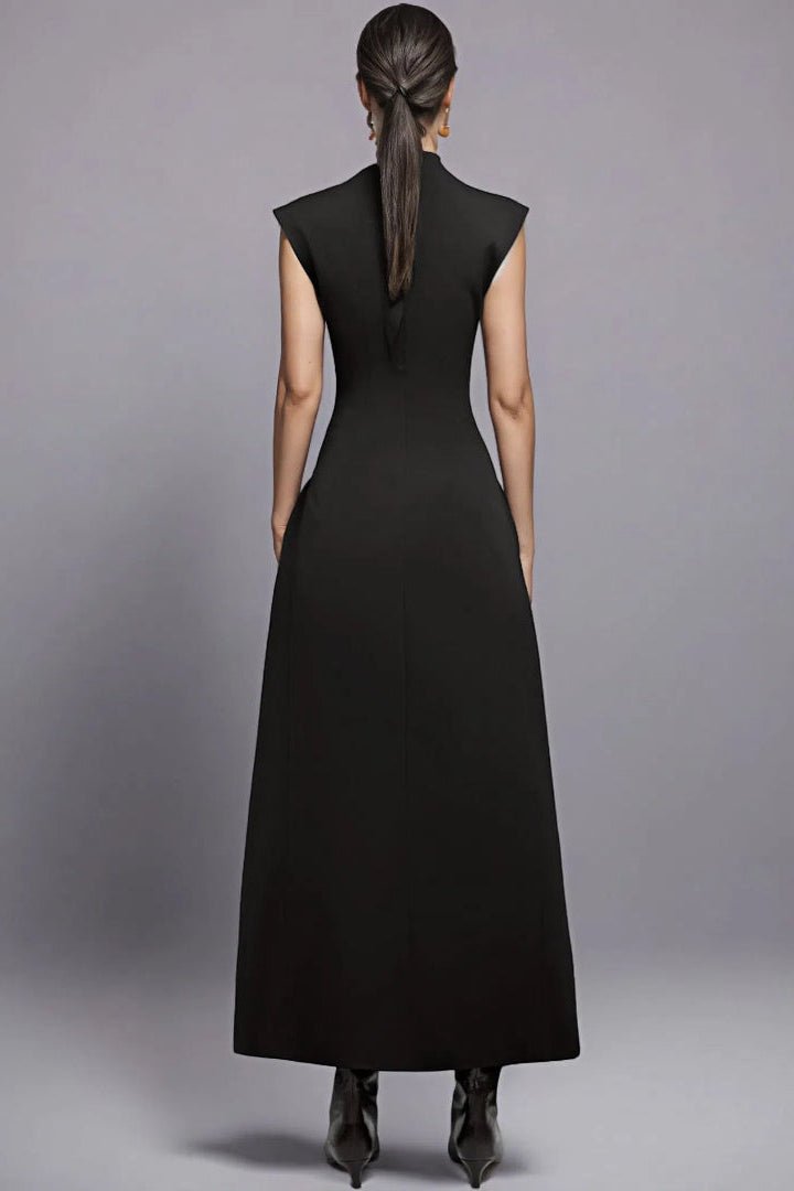 Aurelia Asymmetrical Collar Gown by Luxe Lane | from Luxe Lane | SKU:  | Barcode:  | Options: Brown XS | Wholesale Elegant Womens Clothing Black Formal Dresses Women Evening Gown Sleeveless Asymmetrical Collar Maxi Party Dress