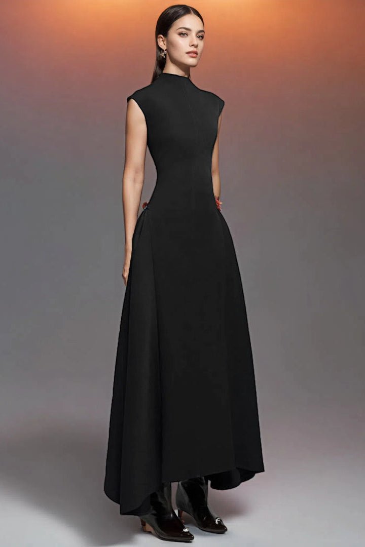 Aurelia Asymmetrical Collar Gown by Luxe Lane | from Luxe Lane | SKU:  | Barcode:  | Options: Brown XS | Wholesale Elegant Womens Clothing Black Formal Dresses Women Evening Gown Sleeveless Asymmetrical Collar Maxi Party Dress