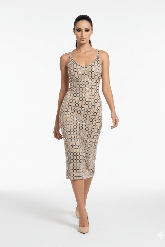 Aurelia Noir Silver Rhinestone Grid Maxi Dress by Shine | from Luxe Lane | SKU: W11226-1 | Barcode:  | Options: Wine Red XS(4) | Aurelia Noir Silver Rhinestone Grid Maxi Dress