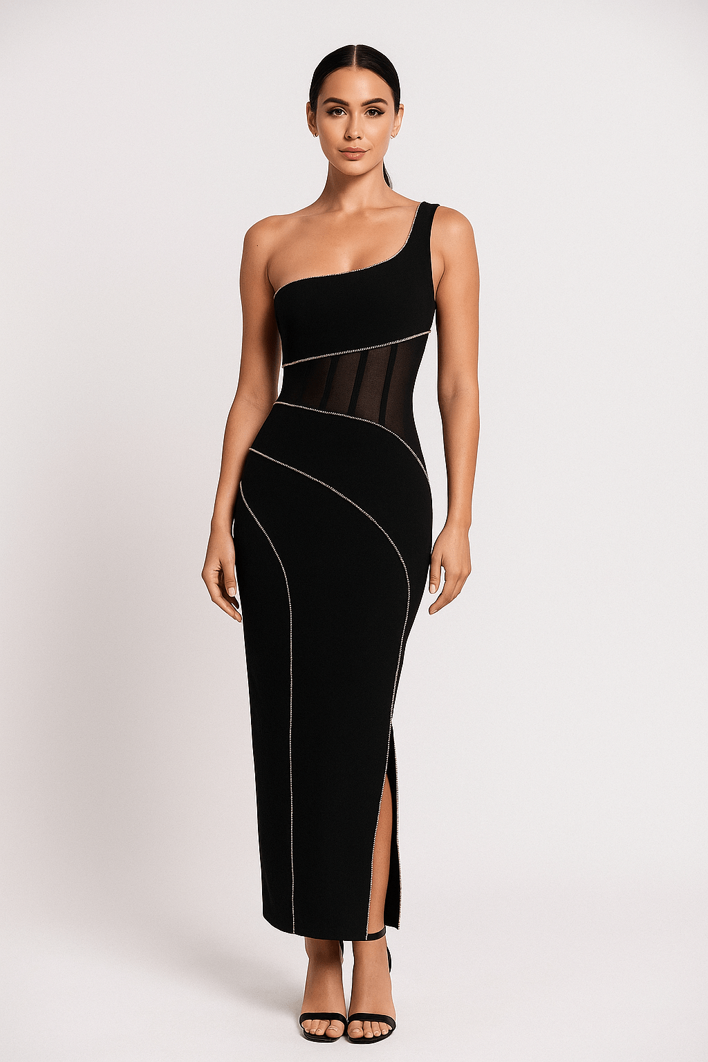 Aurelia One - Shoulder Backless Bandage Gown by Luxe Lane | from Luxe Lane | SKU:  | Barcode:  | Options: Black M | Aurelia One - Shoulder Backless Bandage Gown