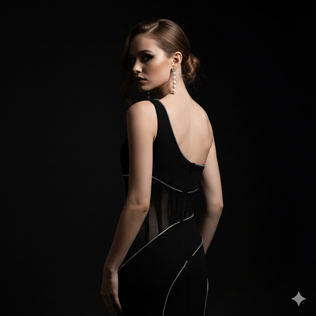 Aurelia One - Shoulder Backless Bandage Gown by Luxe Lane | from Luxe Lane | SKU:  | Barcode:  | Options: Black M | Aurelia One - Shoulder Backless Bandage Gown