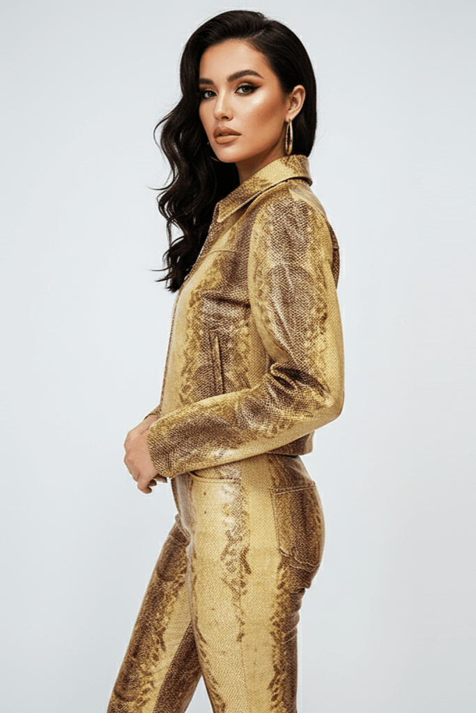 Aurelia Snake Print Satin Set by Shine | one set from Luxe Lane | SKU: W11386-1 | Barcode:  | Options: Golden S | Aurelia Snake Print Satin Set