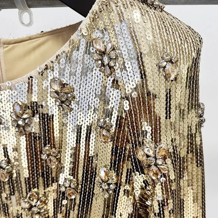 Aureline Gold Sequin Beaded Gown by Luxe Lane | from Luxe Lane | SKU:  | Barcode:  | Options: Gold XL | Womens Fashion Clothes Robes De Soirée De Luxe Luxury Sequin Beaded Dress Golden Evening Dresses Women Gold Long Gown for Party