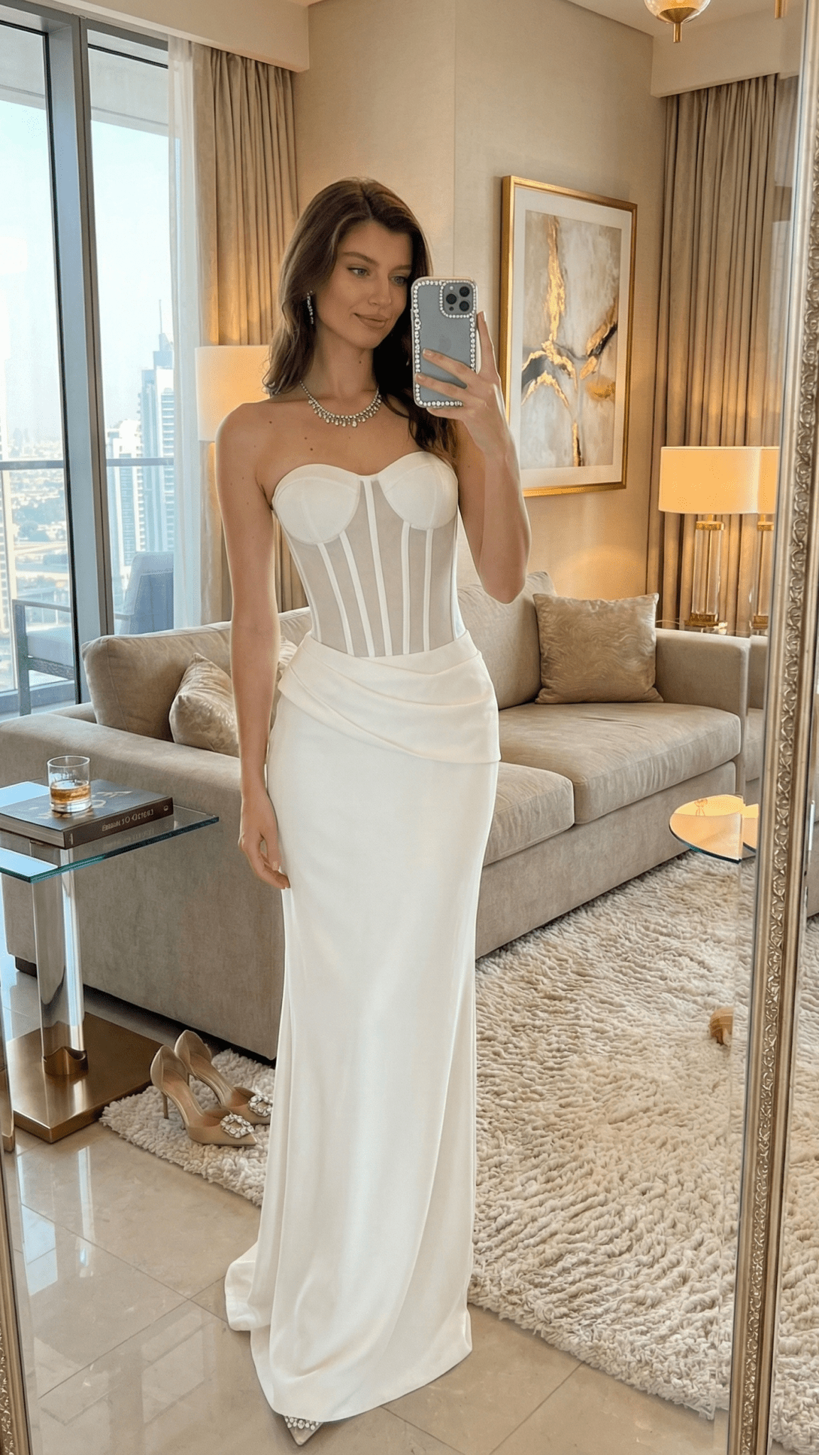 Aureline Strapless Mesh Boned Bustier Mermaid Gownmermaid gownWhiteXS(4)Luxe Lane