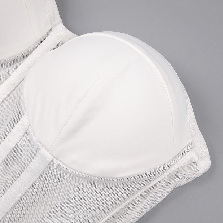 Aureline Strapless Mesh Boned Bustier Mermaid Gown by none | mermaid gown from Luxe Lane | SKU: -1 | Barcode:  | Options: White XS(4) | Strapless Mesh Boned Bustier Gown Sexy Mermaid Long Dresses Elegant White Corset Maxi Dress for Women Formal Party Evening Wear