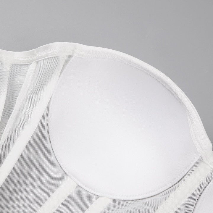 Aureline Strapless Mesh Boned Bustier Mermaid Gown by none | mermaid gown from Luxe Lane | SKU: -1 | Barcode:  | Options: White XS(4) | Strapless Mesh Boned Bustier Gown Sexy Mermaid Long Dresses Elegant White Corset Maxi Dress for Women Formal Party Evening Wear