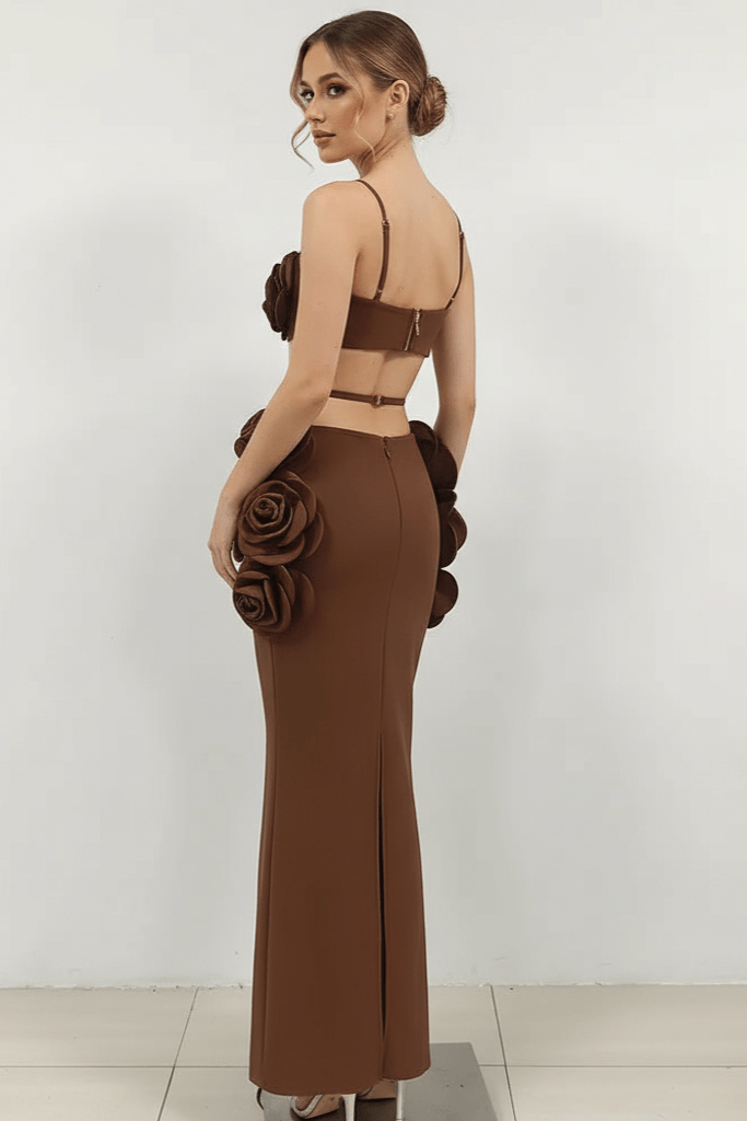 Aurienne Dark Brown Floral Two - Piece Set by Shine | from Luxe Lane | SKU:  | Barcode:  | Options: S | Aurienne Dark Brown Floral Two - Piece Set