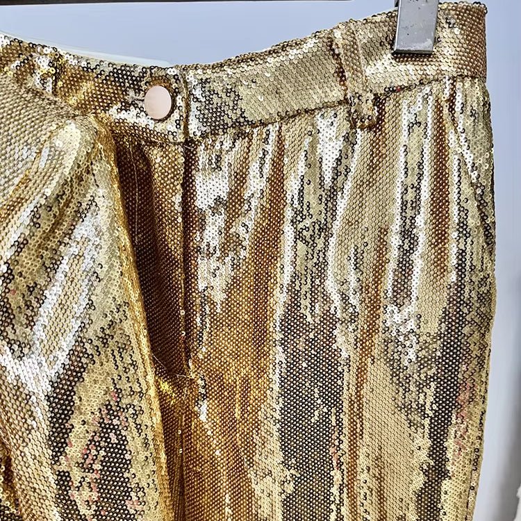Aurora Luxe Golden Sequin Blazer & Pant Set by Luxe Lane | from Luxe Lane | SKU:  | Barcode:  | Options: Golden S | Fashionable Long Sleeve Blouse and Pant 2 Piece Set Conjuntos De Mujer Womens Suits Luxury Golden Sequin Blazer Set for Women