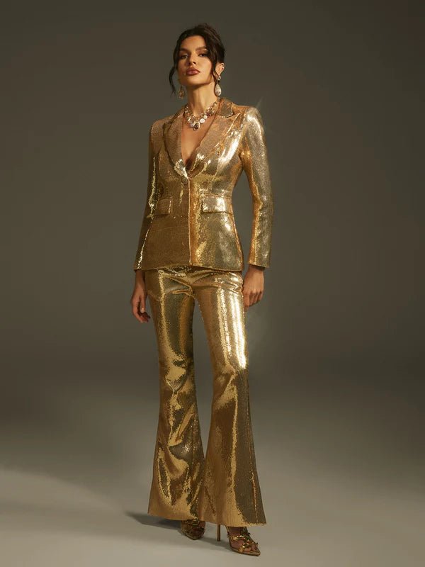 Aurora Luxe Golden Sequin Blazer & Pant Set by Luxe Lane | from Luxe Lane | SKU:  | Barcode:  | Options: Golden S | Aurora Luxe Golden Sequin Blazer & Pant Set