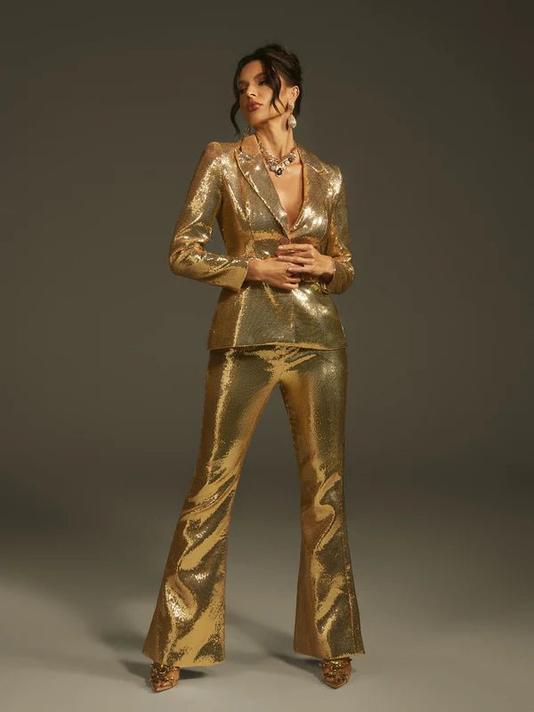 Aurora Luxe Golden Sequin Blazer & Pant Set by Luxe Lane | from Luxe Lane | SKU:  | Barcode:  | Options: Golden S | Aurora Luxe Golden Sequin Blazer & Pant Set