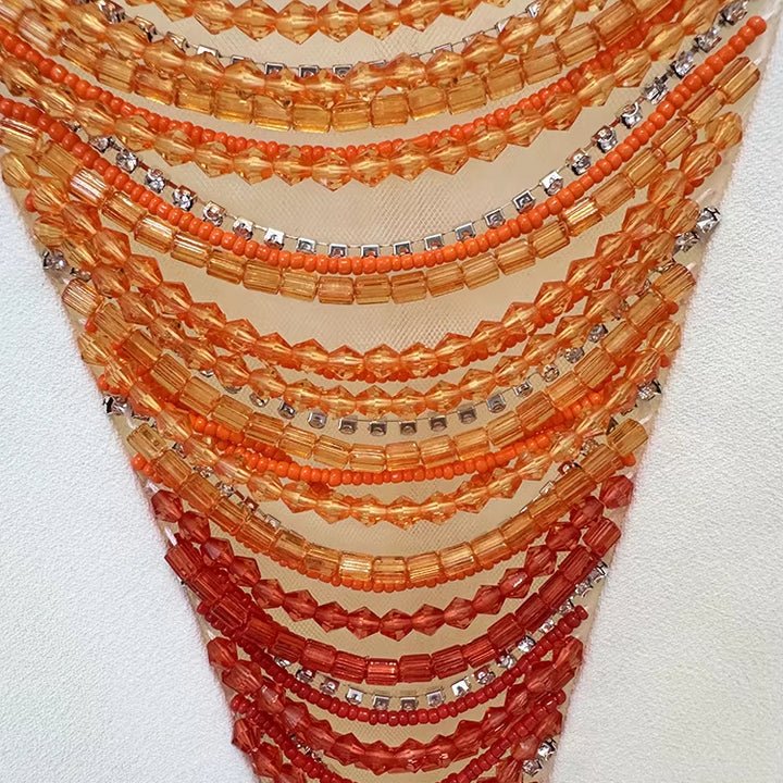 Aurora Radiance Gradient Chain Beaded by Luxe Lane | heath gown from Luxe Lane | SKU:  | Barcode:  | Options: White S | Elegant White Event Dress Luxury Evening Dresses Long Sleeve V Neck Gradient Chain Beaded Formal Party Gown for Women