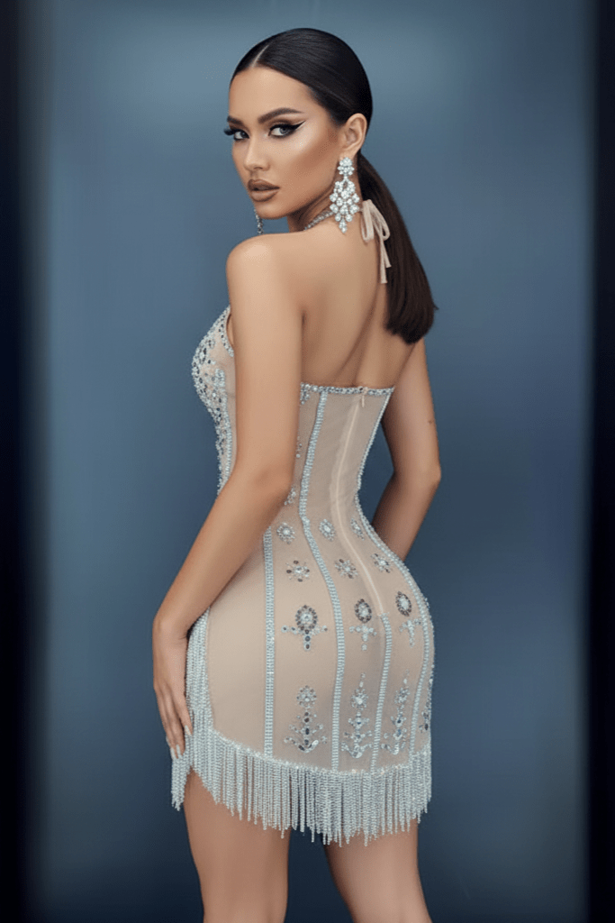 Aurora Rhinestone Fringe Mini Dress by Shine | Prom Dresses from Luxe Lane | SKU: W11399-1 | Barcode:  | Options: Silver S(6) | Aurora Rhinestone Fringe Mini Dress