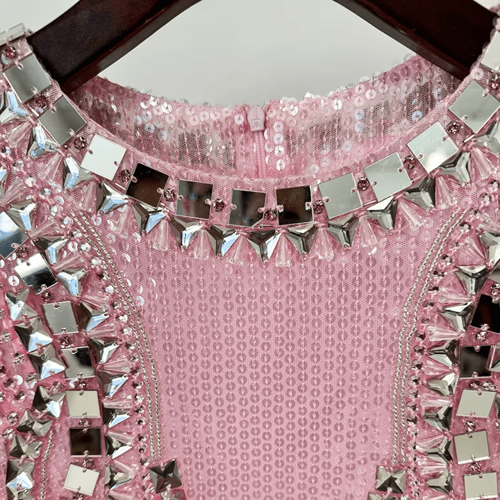 Aveline Pink Sequin Long Sleeve Evening Gown by none | Dresses from Luxe Lane | SKU:  | Barcode:  | Options: Pink S | Luxury Brand Clothing Elegant Pink Sequin Long Sleeve Round Neck Maxi Evening Dress Women's Formal Dresses Party Gown