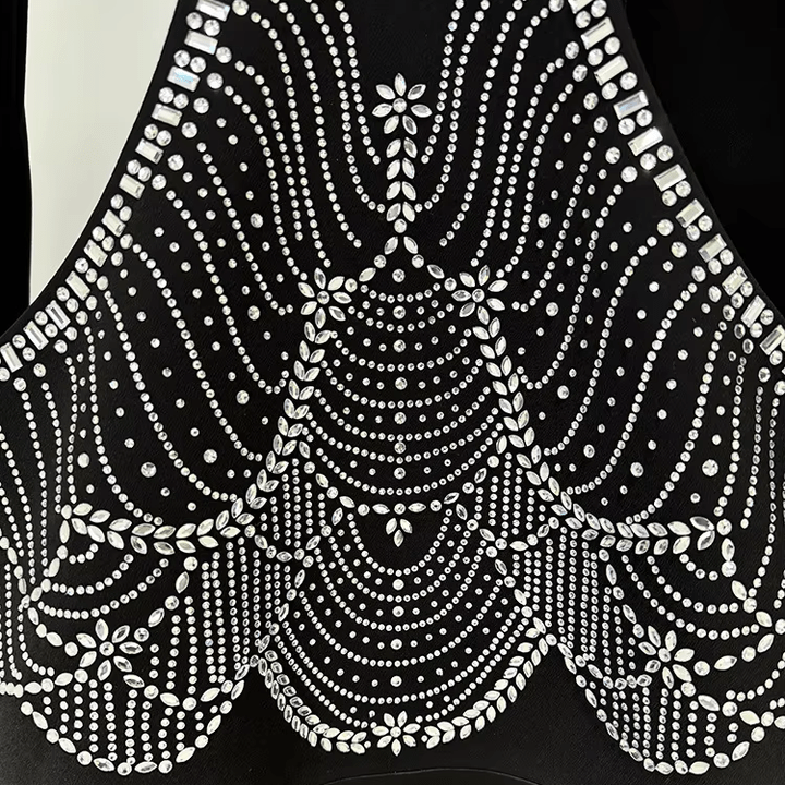 Averis Rhinestone Blazer & Pants Set by Shine | 2 piece long set from Luxe Lane | SKU: -1 | Barcode:  | Options: Black S | Luxury Rhinestone Blazer Set Fashion Backless Suit Jacket Pants Two Piece Elegant Evening Party Wear Suit for Women