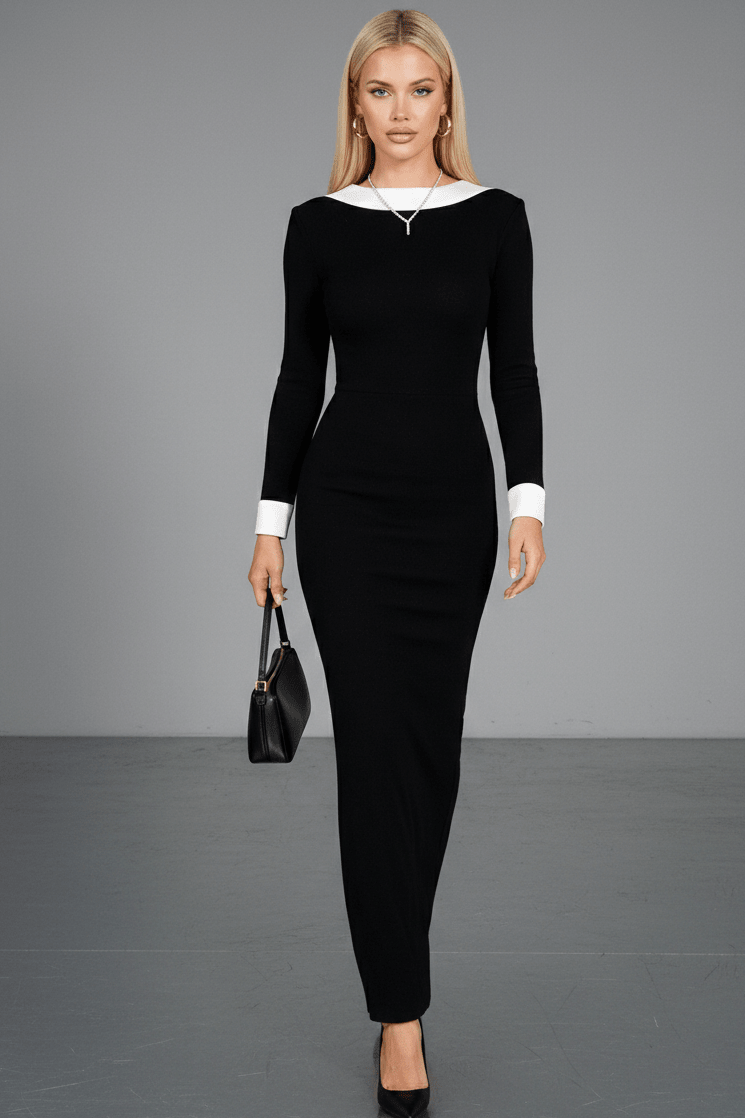 Backless Long Sleeve Bodycon Maxi Evening DressClothingBlackS(6)Luxe Lane