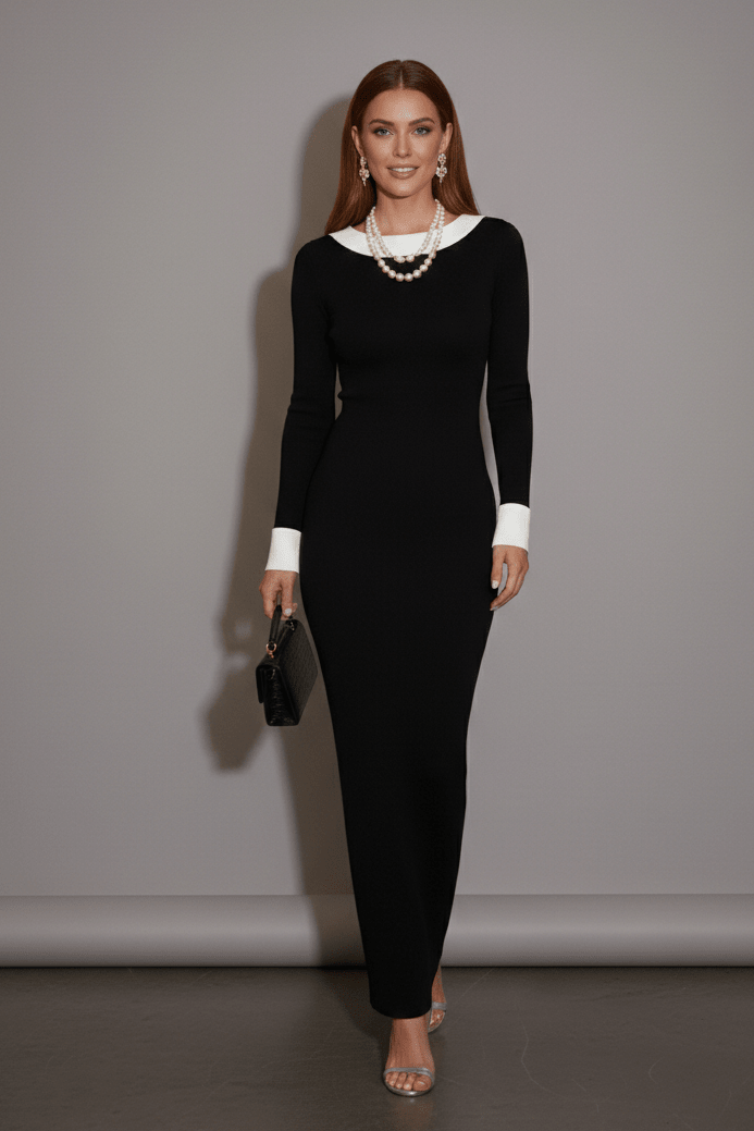 Backless Long Sleeve Bodycon Maxi Evening DressClothingBlackS(6)Luxe Lane