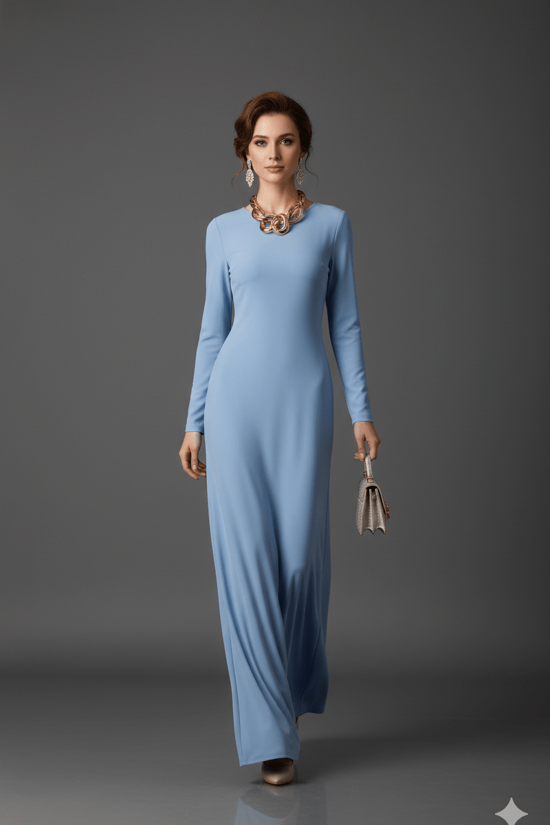 Backless Long Sleeve Draped Maxi Evening Gown by Luxe Lane | from Luxe Lane | SKU: -1 | Barcode:  | Options: Blue S(6) | Backless Long Sleeve Draped Maxi Evening Gown