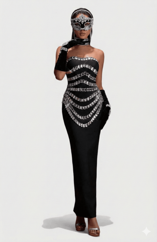 Bandage Dress with Crystal Rhinestone by Luxe Lane | from Luxe Lane | SKU:  | Barcode:  | Options: Black S | Bandage Dress with Crystal Rhinestone