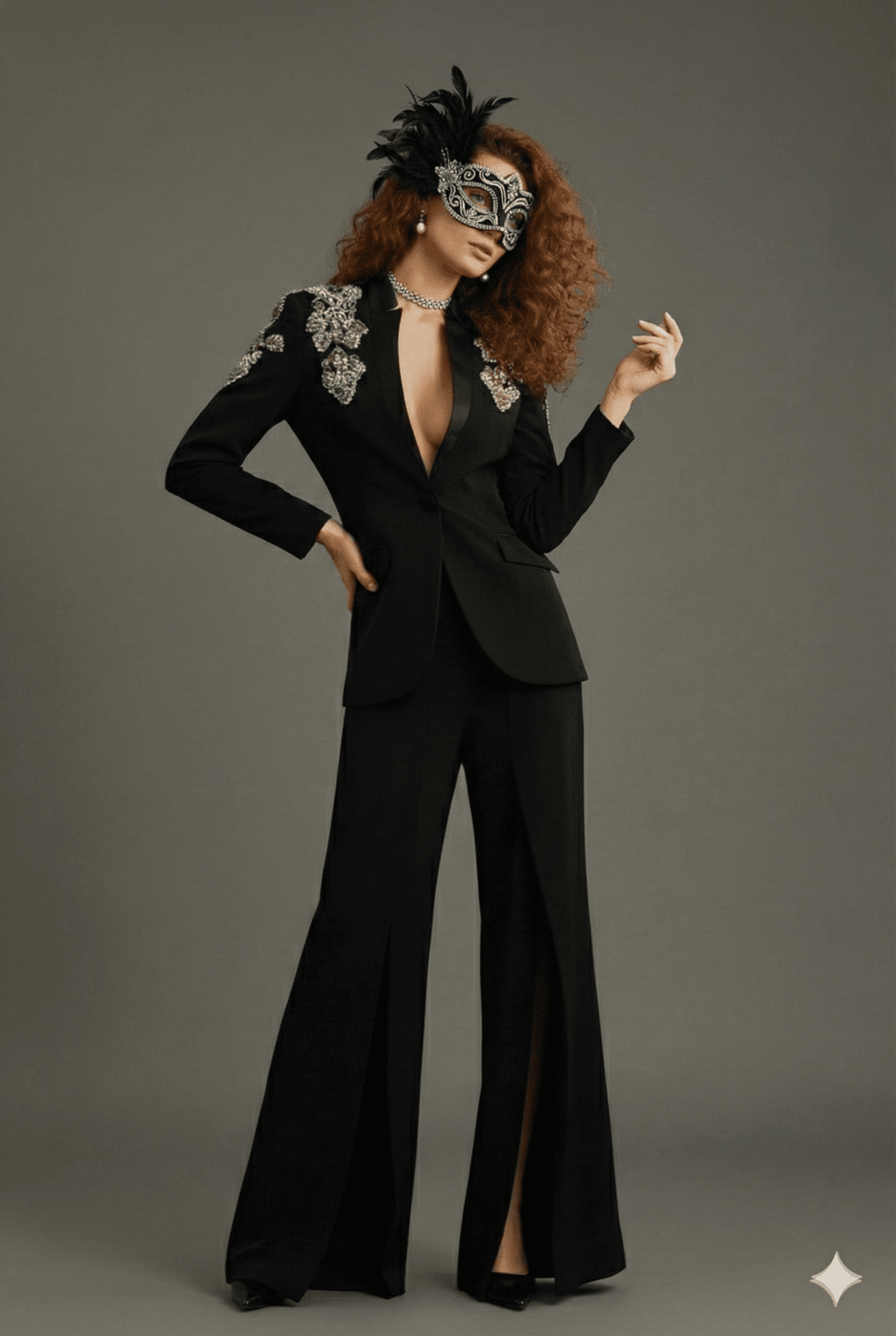 Beaded Blazer & Slit Wide - Leg Pant Set by Luxe Lane | Pants Suits from Luxe Lane | SKU: 1688358-1 | Barcode:  | Options: Black S(6) | Beaded Blazer & Slit Wide - Leg Pant Set