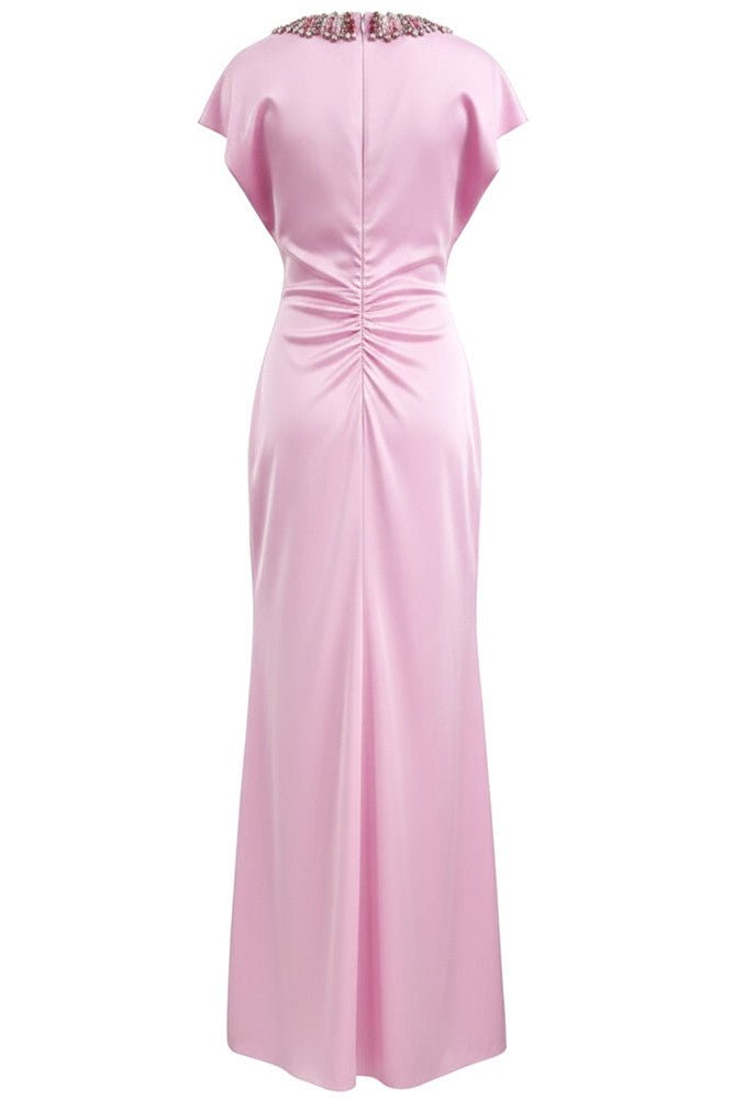 Beaded Cowl - Neck Bodycon Maxi Evening DressParty dressesPinkS(6)Luxe Lane