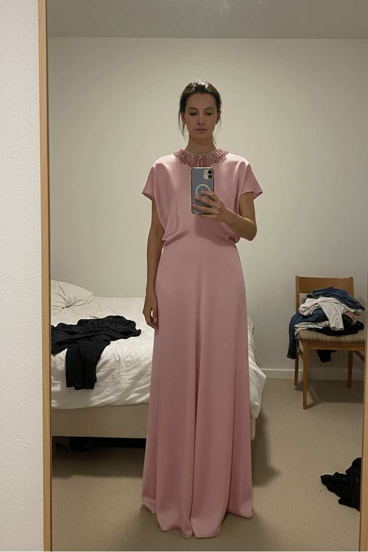 Beaded Cowl - Neck Bodycon Maxi Evening Dress+Party dressesPinkS(6)Luxe Lane