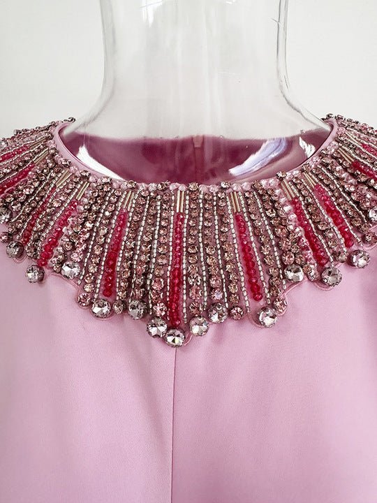 Beaded Cowl - Neck Bodycon Maxi Evening DressParty dressesPinkS(6)Luxe Lane