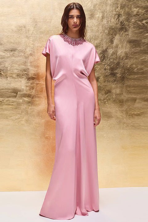 Beaded Cowl - Neck Bodycon Maxi Evening DressParty dressesPinkS(6)Luxe Lane