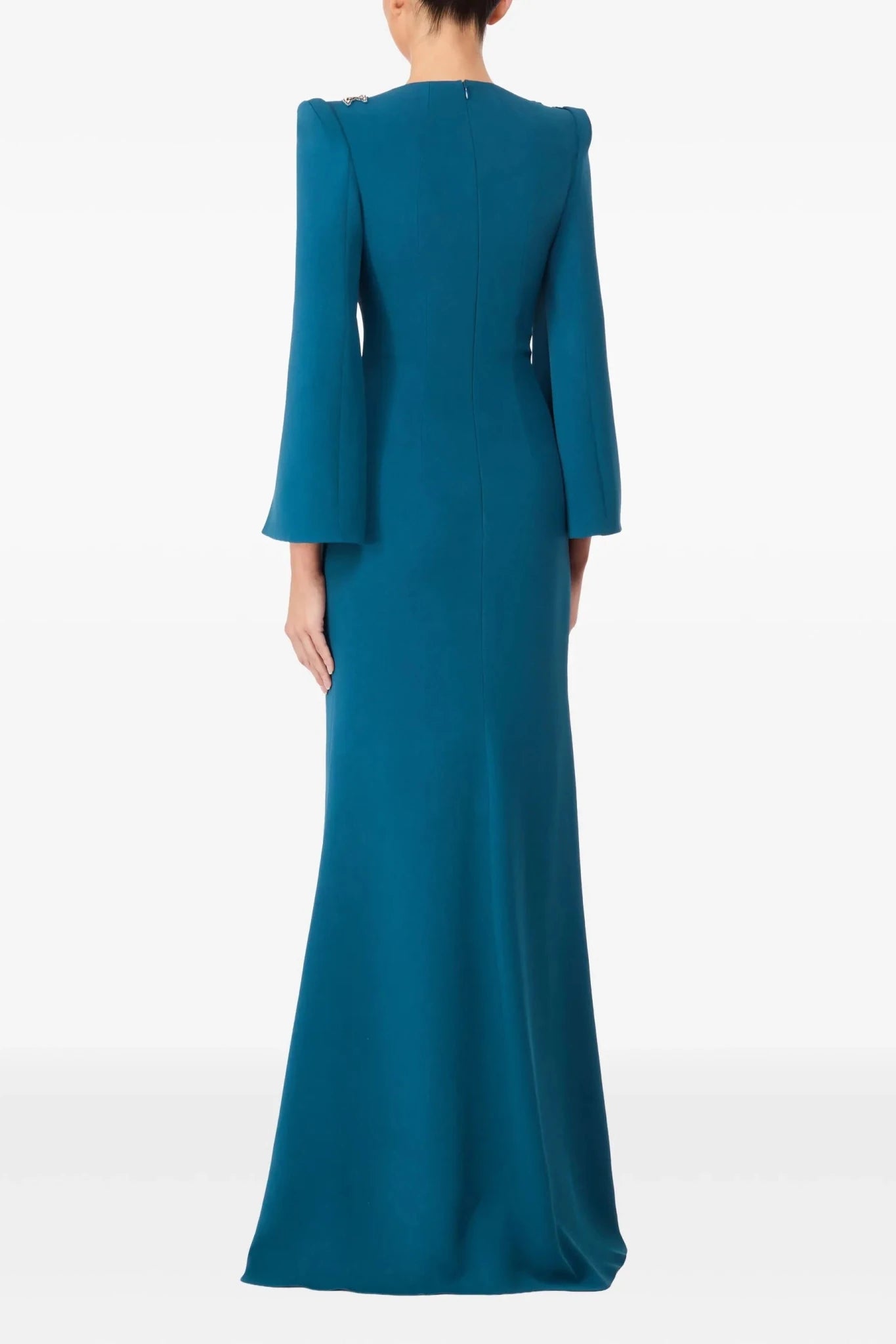 Beaded Diamond High - Neck Long Sleeve Evening Gown+Party dressesPeacock BlueS(2)Luxe Lane