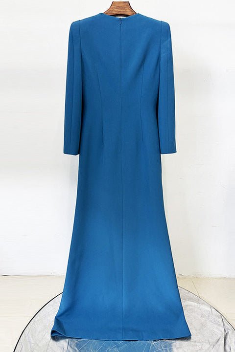 Beaded Diamond High - Neck Long Sleeve Evening Gown+Party dressesPeacock BlueS(2)Luxe Lane
