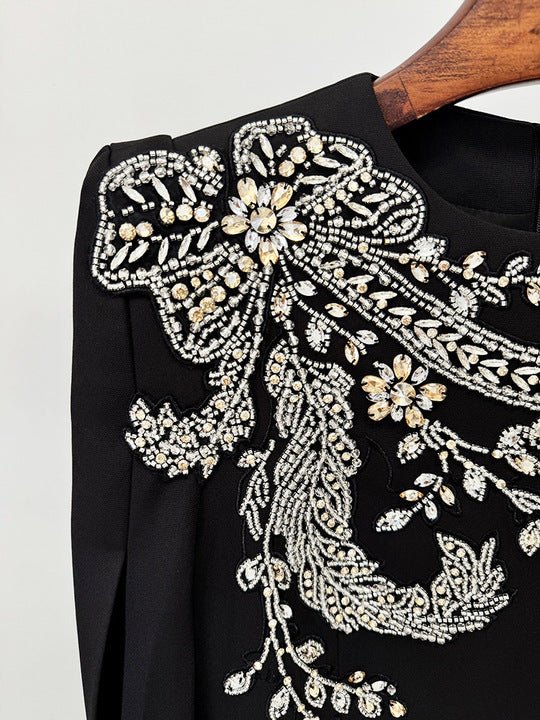 Beaded Diamond High - Neck Long Sleeve Evening Gown+Party dressesPeacock BlueS(2)Luxe Lane