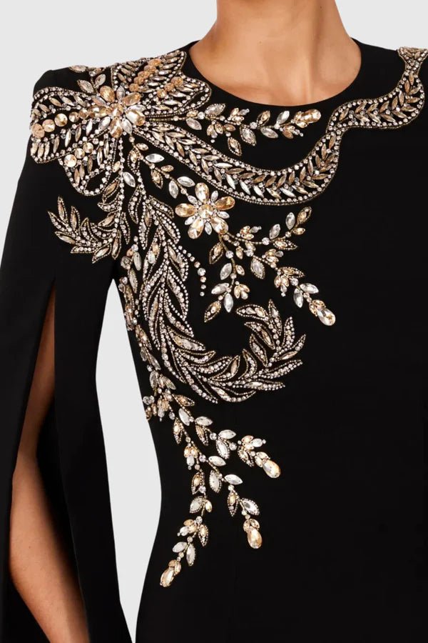 Beaded Diamond High - Neck Long Sleeve Evening Gown+Party dressesPeacock BlueS(2)Luxe Lane