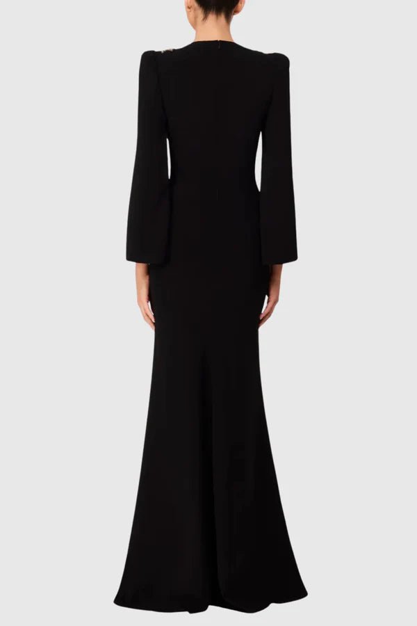 Beaded Diamond High - Neck Long Sleeve Evening Gown+Party dressesPeacock BlueS(2)Luxe Lane