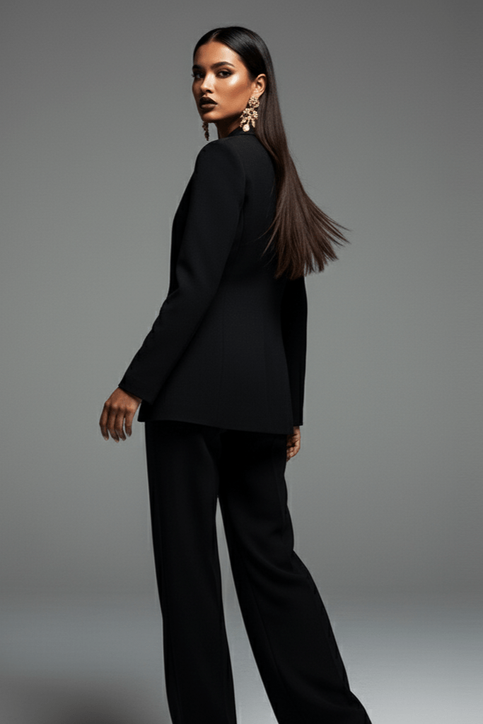 Beaded Diamond One - Button Suit Trousers Set by Luxe Lane | from Luxe Lane | SKU:  | Barcode:  | Options: Black S | Beaded Diamond One - Button Suit Trousers Set