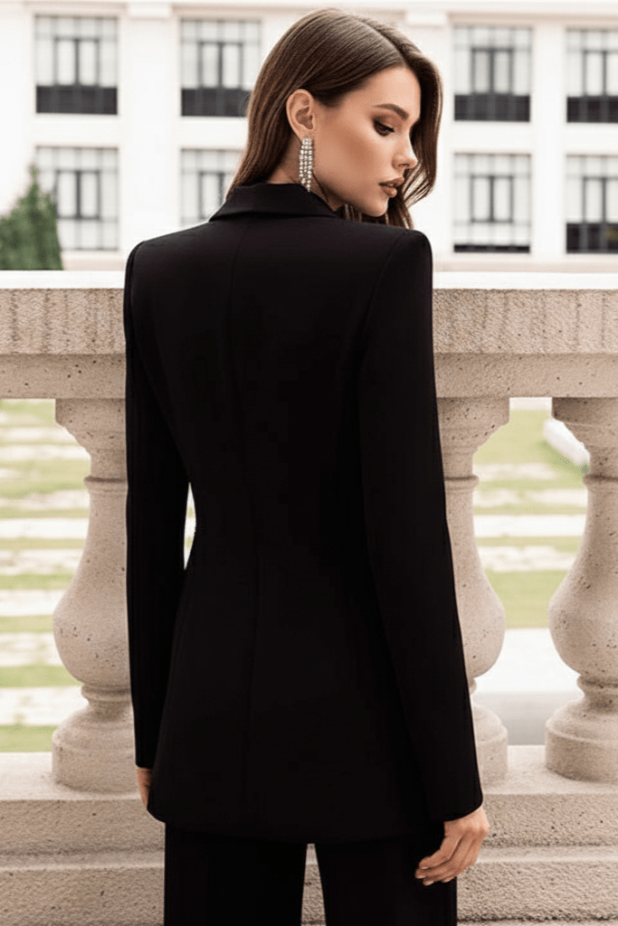 Beaded Diamond One - Button Suit Trousers Set by Luxe Lane | from Luxe Lane | SKU:  | Barcode:  | Options: Black S | Beaded Diamond One - Button Suit Trousers Set