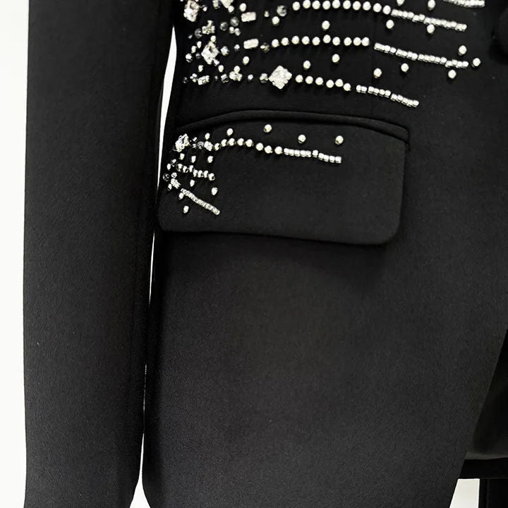 Beaded Diamond One - Button Suit Trousers Set by Luxe Lane | from Luxe Lane | SKU:  | Barcode:  | Options: Black S | Womens Fashion Clothes Women Suits Office Formal Set Beaded Diamond One - Button Suit Trousers Two - Piece Blazer Set for Ladies