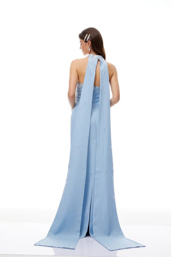 Beaded High - Neck Bodycon Maxi Evening Gownheath gownBlueS(6)blueLuxe Lane