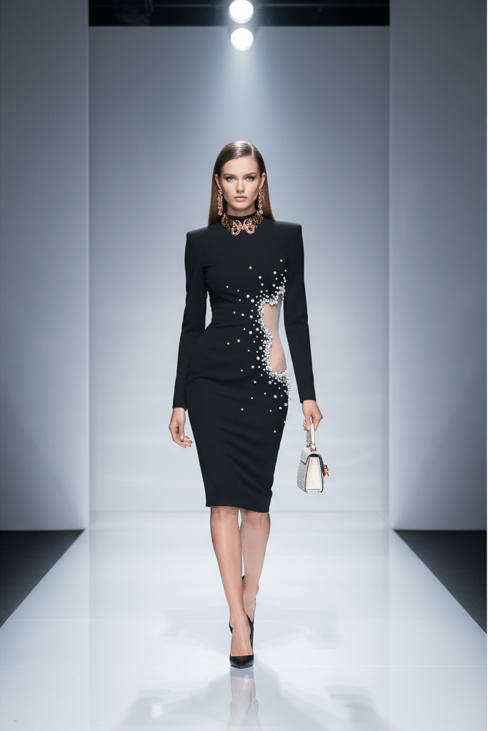Beaded Long Sleeve Bandage Dress by Shine | Club Dresses from Luxe Lane | SKU: HD9049-1 | Barcode:  | Options: Black XS(0) | Beaded Long Sleeve Bandage Dress