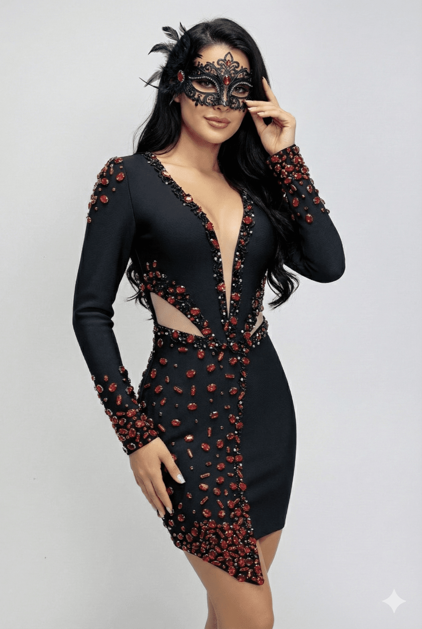 Beaded Long Sleeve Midi Dress by Luxe Lane | from Luxe Lane | SKU:  | Barcode:  | Options: Black S | Beaded Long Sleeve Midi Dress