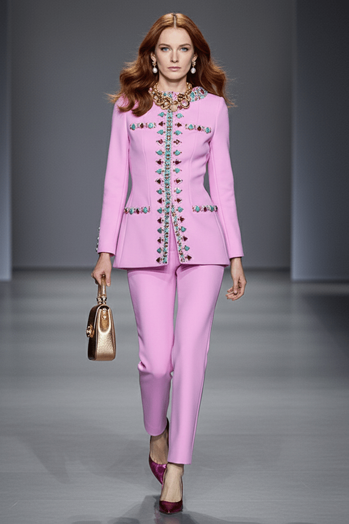 Beaded Rhinestone Blazer Two - Piece Set by Shine | 2 piece long set from Luxe Lane | SKU: -1 | Barcode:  | Options: Purple S(6) | Beaded Rhinestone Blazer Two - Piece Set