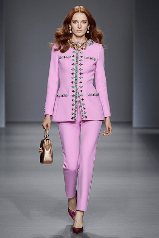 Beaded Rhinestone Blazer Two - Piece Set by Shine | 2 piece long set from Luxe Lane | SKU: -1 | Barcode:  | Options: Purple S(6) | Beaded Rhinestone Blazer Two - Piece Set